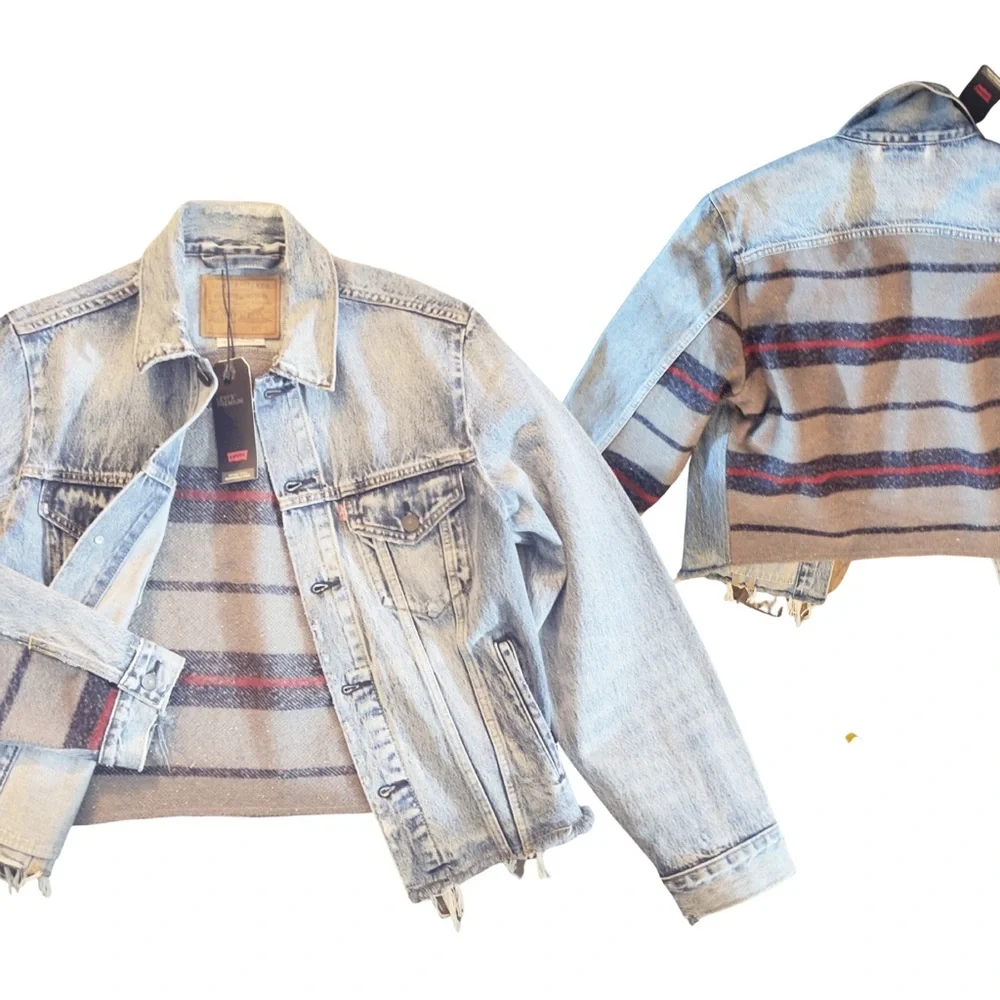 Levi's® Premium BLANKET BACK TRUCKER JACKET - BIG BLANKET DECONSTRUCTED - Blue - Picture 4 of 14